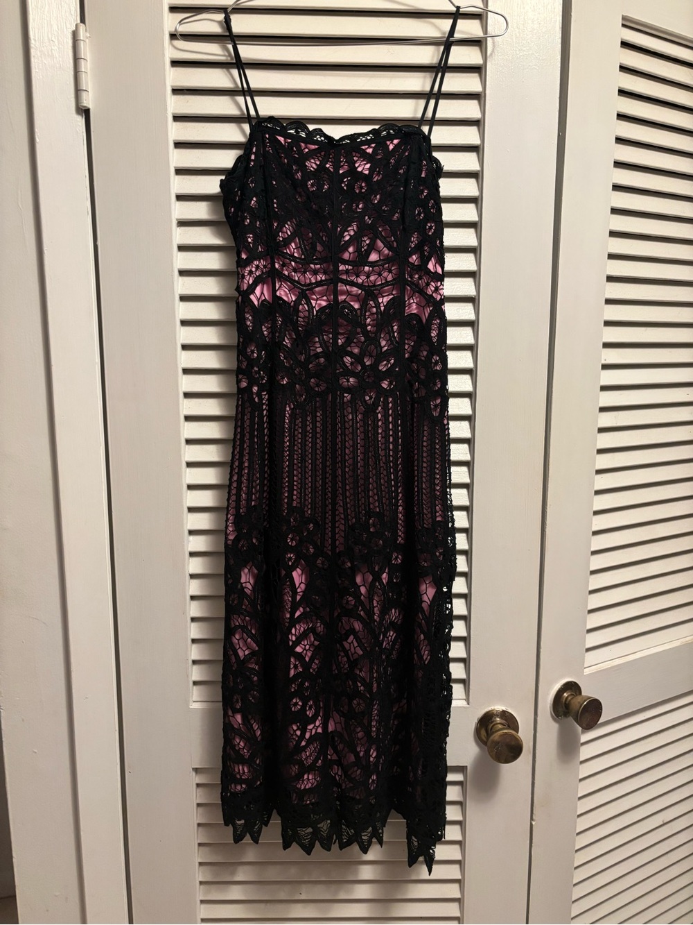Betsey Johnson Black Lace Overlay with Pink Slip Midi Dress